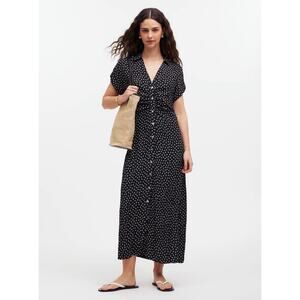 Madewell Black Mini Dot Button-Front Maxi Dress